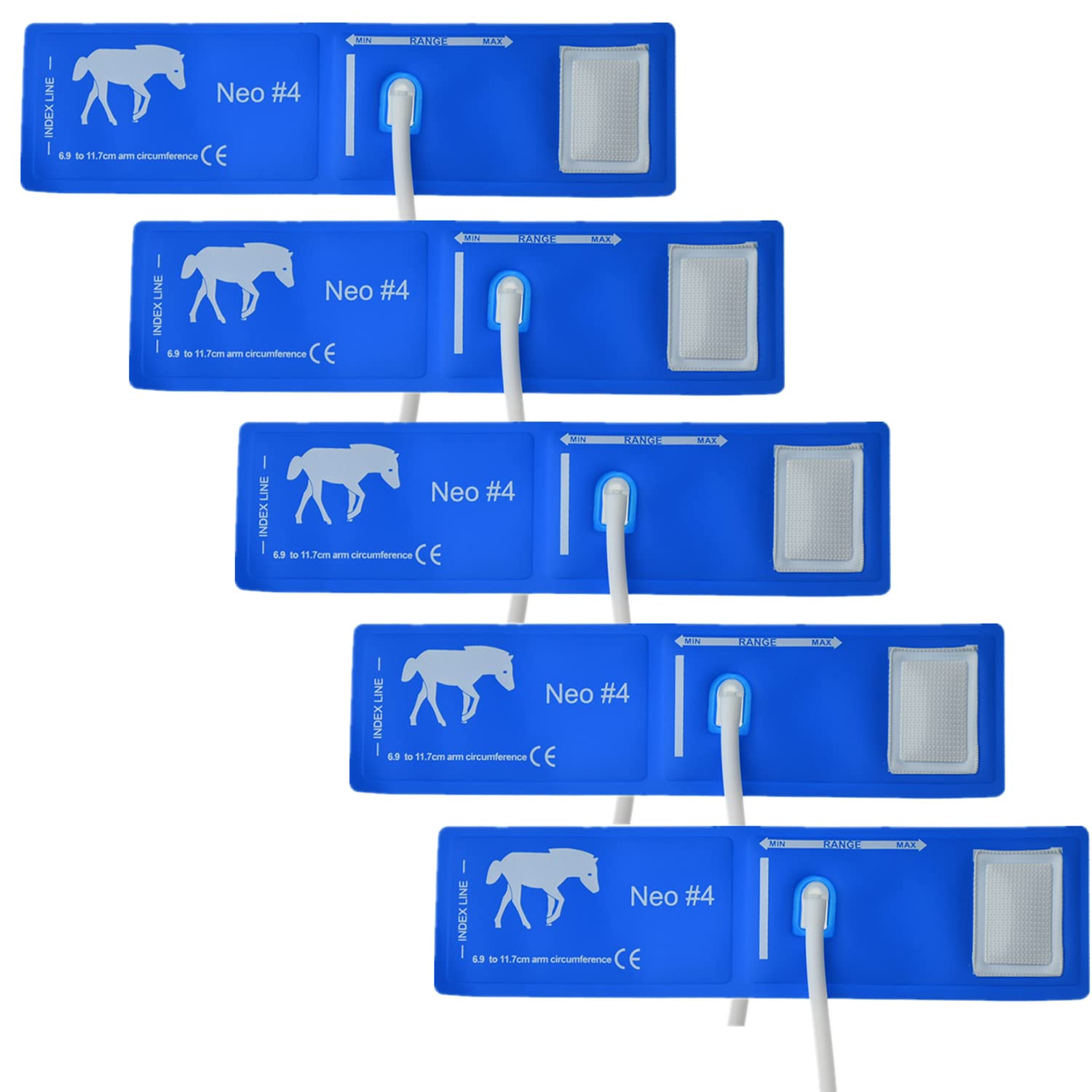 RCDPK 5 Piece Veterinary Blood Pressure Cuffs,Animal Sphygmomanometer Cuff Accessories,Pets Blood Pressure Monitors Cuffs Set for Elephant,Horse, Dog,Cat, Mouse (#4-Horse, Blue (Reusable))