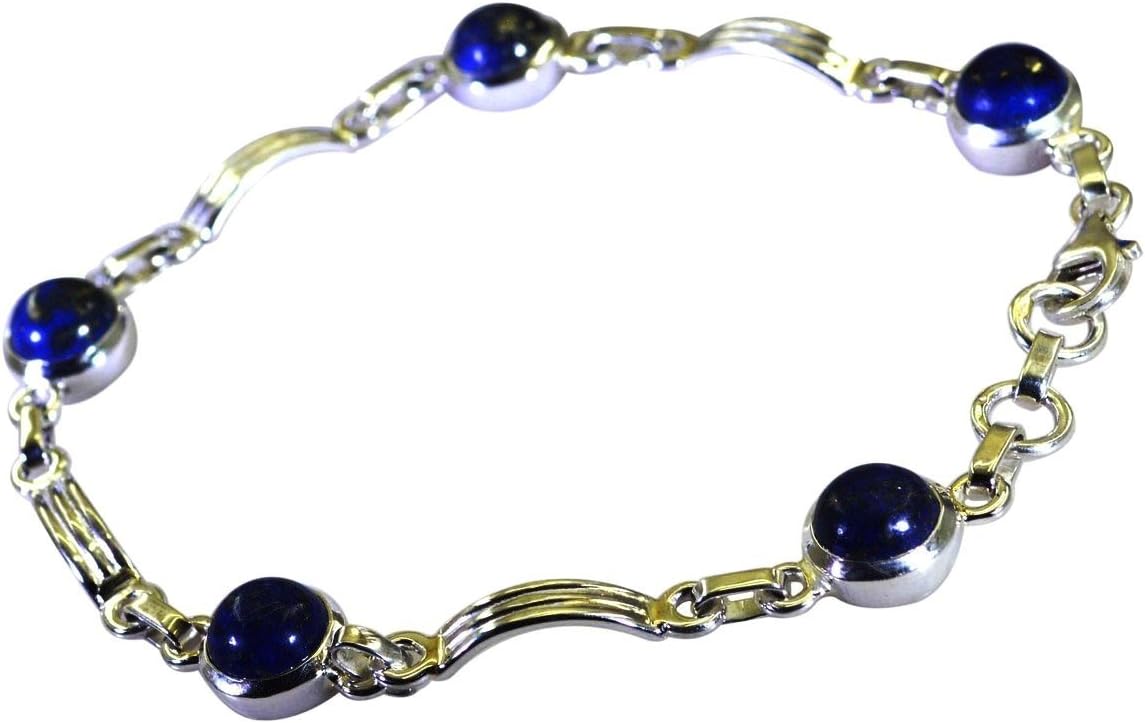 Genuine Lapis Lazuli Silver Link Bracelets for Teen Girls Lobster Astrological L 6.5-8 Inch