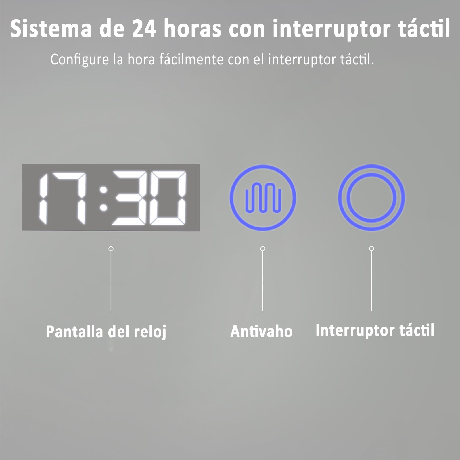 YU YUSING Espejo de Baño con Luz LED Regulable en 3 Colores, 80x60cm, Espejo de Pared Iluminado, Interruptor Táctil, Función Antivaho, Visualización Tiempo, Clase Protección IP44