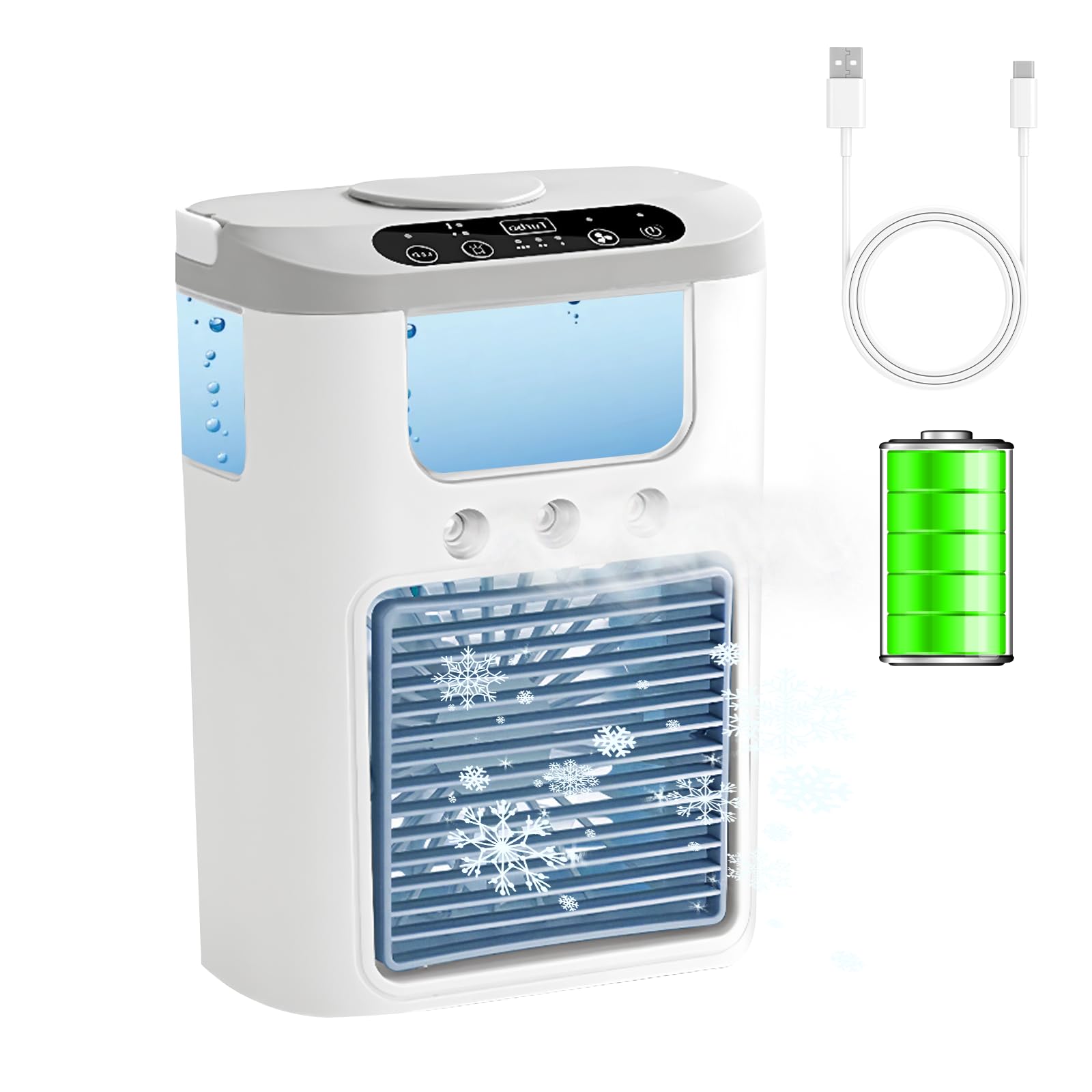 Mini Klimaanlage Kleines Mobiles Klimagerät Akku Klimaanlage Camping 4 in 1 Tragbare Mobile Klimaanlage mit 7 Farben Nachtlicht, 3 Geschwindigkeiten & 3 Nebelmodi Küche, Haushalt & Wohnen
