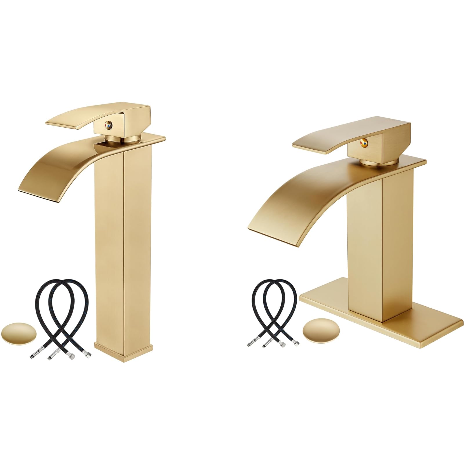 Hcfyauis Women's Gold Brushed Waterfall Bathroom Bowl Vessl Sink Tall Faucet Single Handle Single Hole With Brushed Single Handle Waterfall Spout Bathroom Sink Faucet With Drain