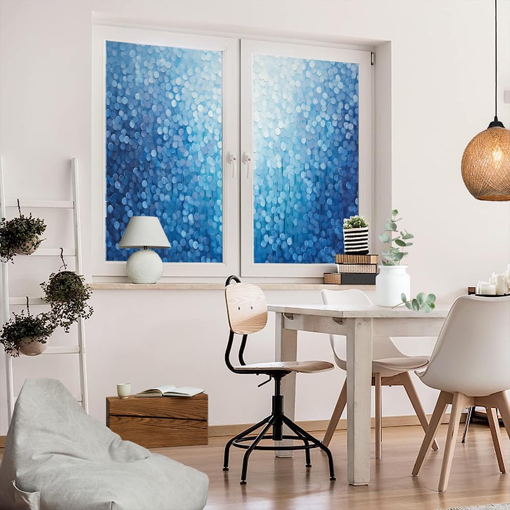 Modern Pictures Window Film Coverings Abstract Blue Painting Textured Window Privacy Film Self-Adhesive Glass Film Decorative Sticker Frosted Film for Home Office 35.4Wx55.1L-inch x2 Pcs