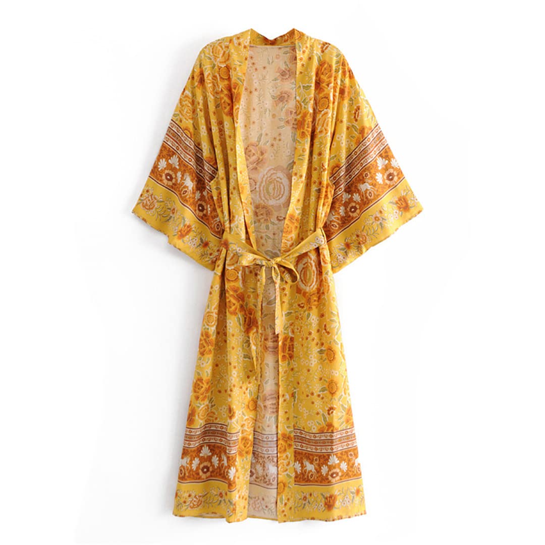 Dninmim Kimono da donna con scollo a V con stampa floreale e maniche a pipistrello e copricostume da bikini