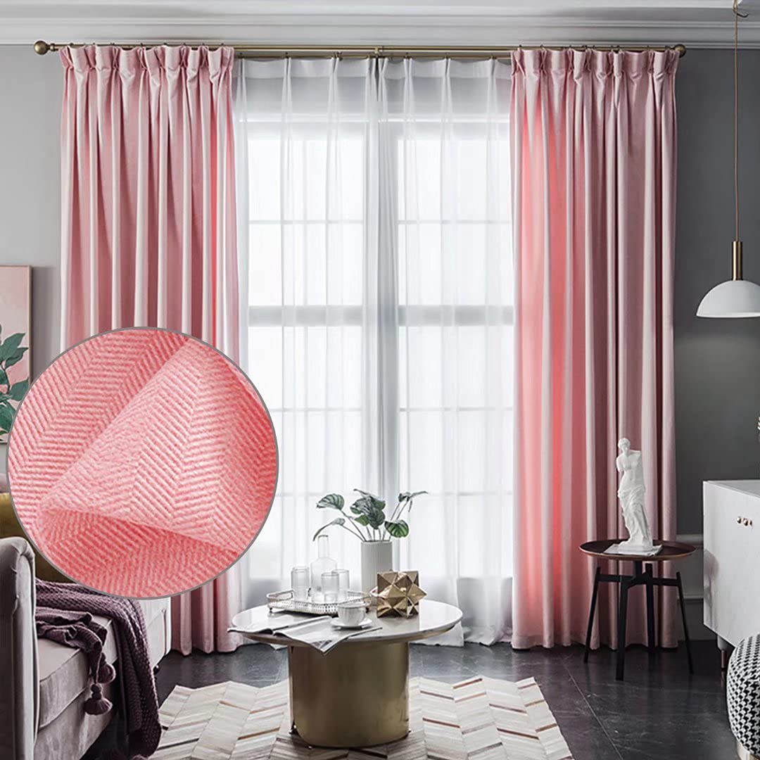 MacoHome Pink Two Sided Light Weight Linen Half Blackout Curtains 100 Inch Wide 102 Inch Long Textured Thermal Insulated Grommet Curtain Panel/Drape, 100" x 102" x 2 Panels