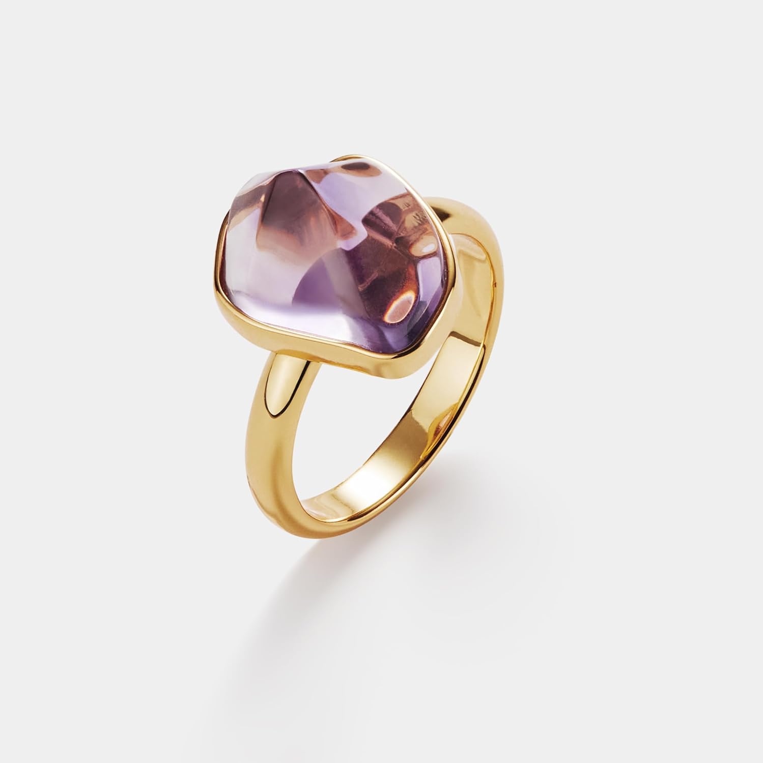PERIMADE Natural Amethyst Crystal Band Ring Dainty Purple Irregular Cut Amethyst Statement Ring for Women, 18K Gold Plated Crystal Band Hypoallergenic Solid 925 Sterling Silver Jewelry Gift