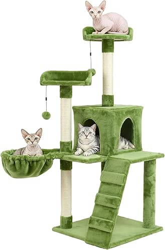 Árbol para gatos de 54 pulgadas con poste rascador para muebles de condominio con cuerda de sisal natural, hamaca y cuna para gatos gatitos, soporte
