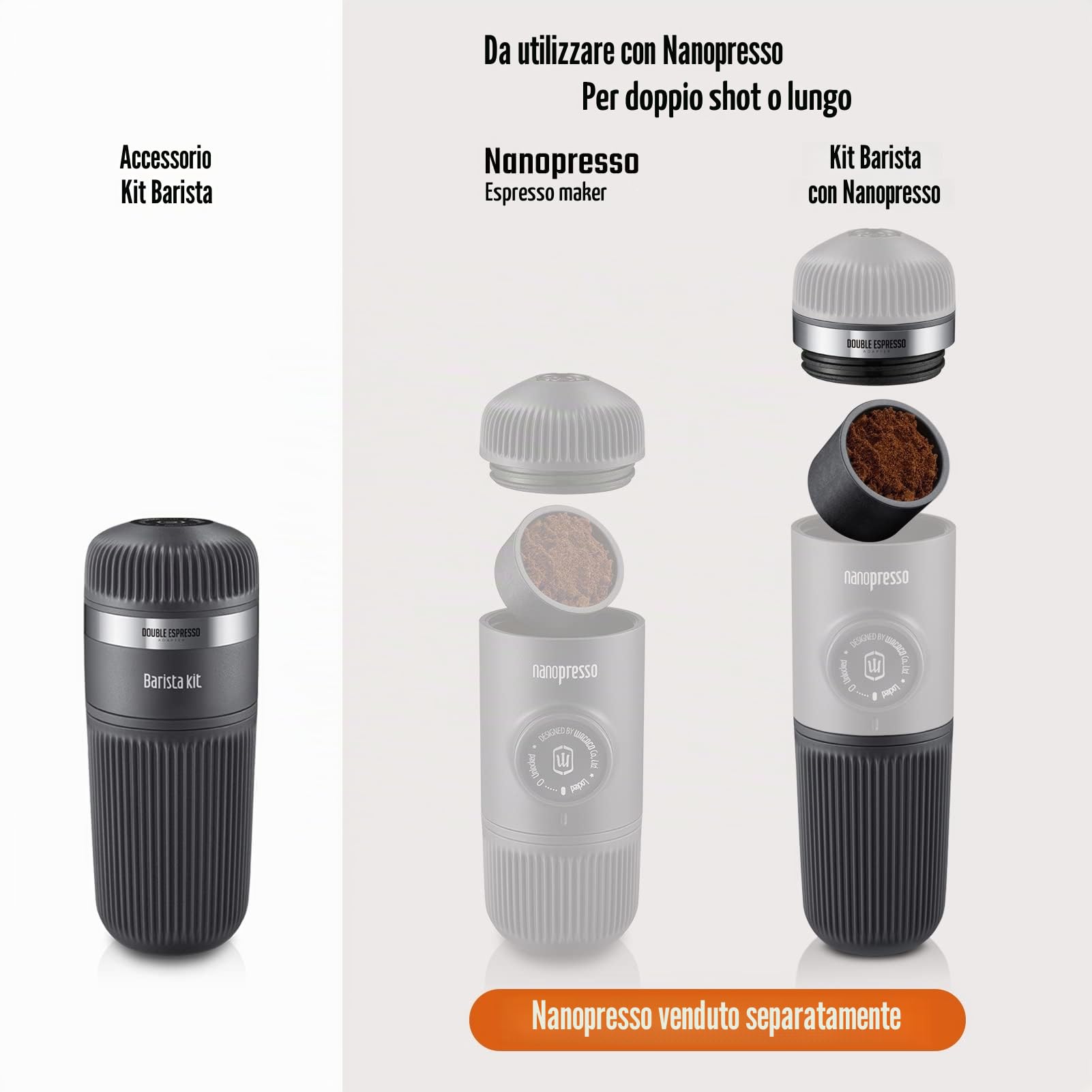 WACACO Nanopresso Barista Kit, Grande Aggiunta per Preparare Doppio Espresso o Caffè Lungo, Include 3 Cestelli Filtranti per Macinato
