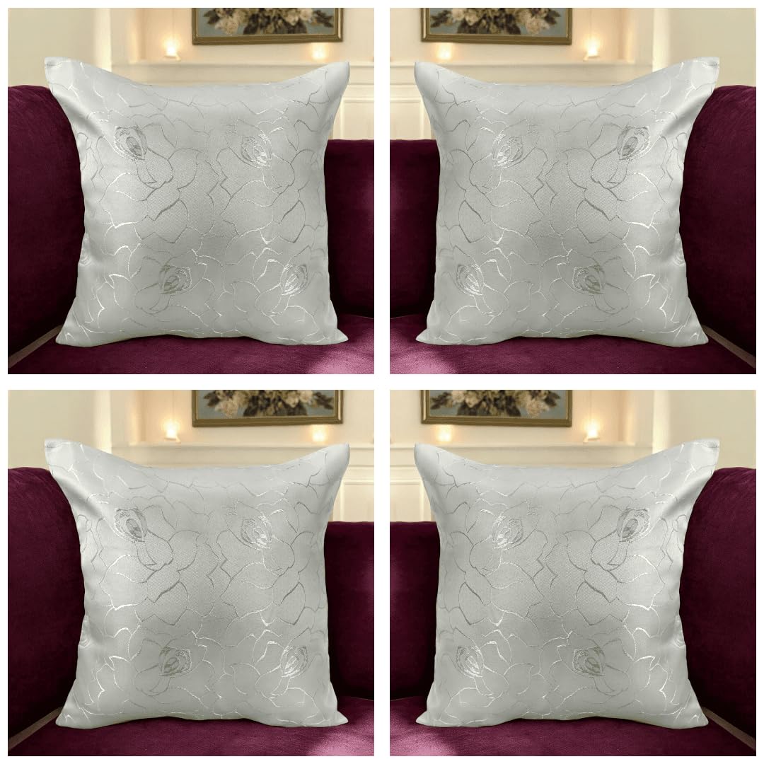 Seechoo Floral Flower Cushion Covers, Set of 4, 40x40cm, Assorted Colours (White)