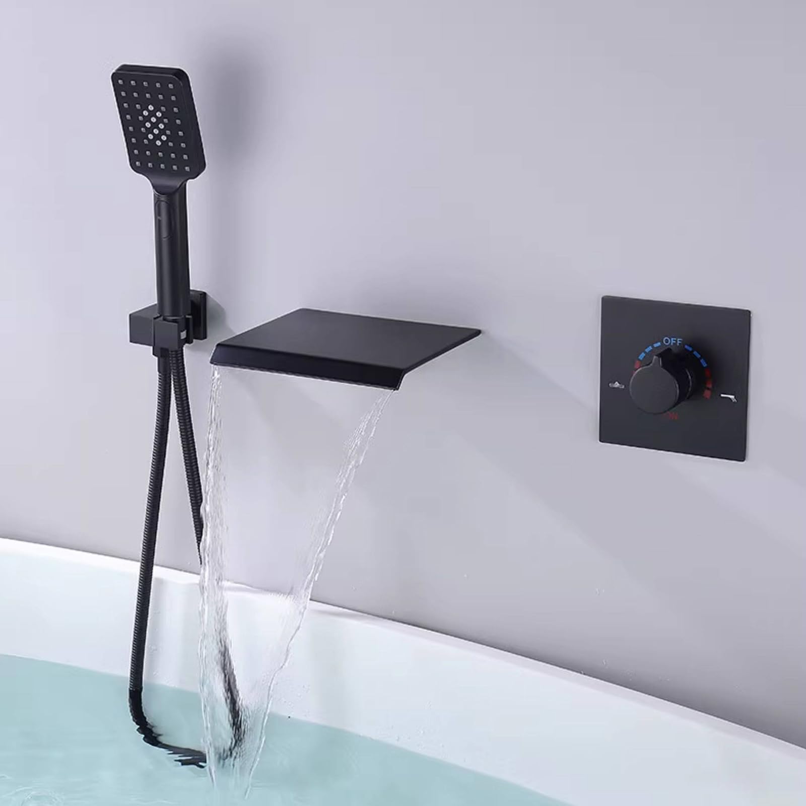 Jybnbbe As Shown Black Wall Mountebath Shower Mixer Tapwaterfall Bathtub Faucet With 3 Modesstylish Bathroom Mixer Tap For Showers Anbaths