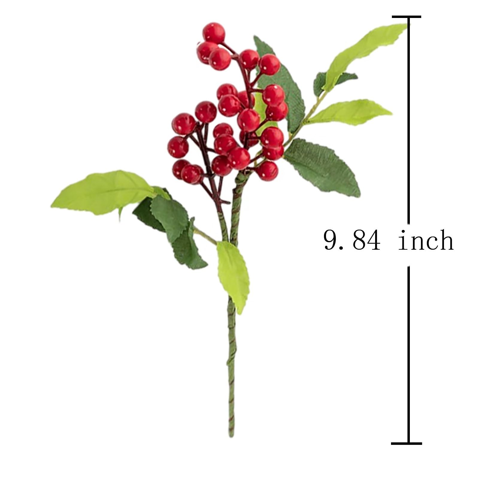 Emivery 10Pcs Faux Red Berry Branches, Christmas Holly Berries with Green Leaves Artificial Berry Stems Faux Berry Picks for Christmas Tree Ornaments Home Table Decor