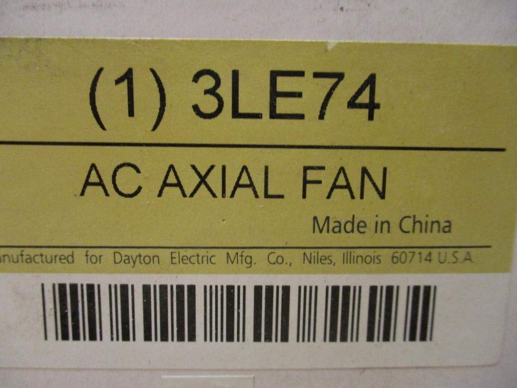 DAYTON 3LE74 1 Phase, 107 CFM, 19/20 WATT, 230 VAC, 50/60 HZ, AC AXIAL, CAST Aluminum HOUSING Material, Fan, IP20, POLYBUTYLENE Terephthalate Blade Material, ROHS Compliant