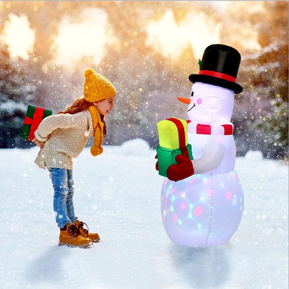 Joiedomi Pupazzo di neve gonfiabile lungo 6 piedi con falò, 3 confezioni di piccoli pupazzo di neve con LED integrati Decorazione natalizia gonfiabile per cortile con luce per feste di Natale