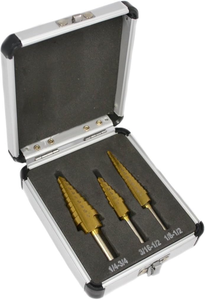 ABN 1/4 in Drive Titanium Step Drill Bit Set Unibit Step Drill Bit 3-Piece Step Bit Set, 1/4-3/4, 3/16-1/2, 1/8-1/2 Inch