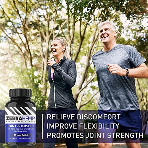 Zebra Hemp Joint & Muscle Chewable Tablets - Premium Hemp Extract For Joint Discomfort + Turmeric, Boswellia, Ginger Root, Vitamin D - 30 Tablets… #TOP3