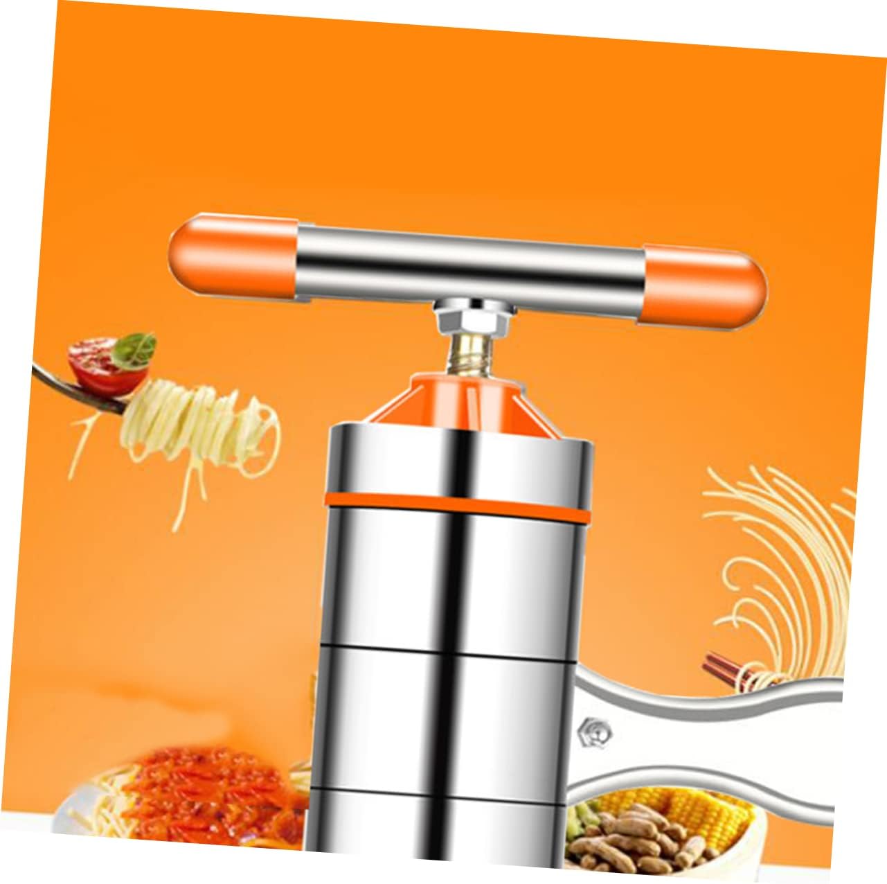 1pc Noodle Press Noodle Machine Pasta Maker Machine Kitchen Dumpling Maker Stainless Roller Pasta Machine Pasta Extruder Noodle Maker Dumpling Press Manual Pressure Noodles Orange