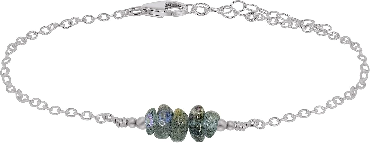 Luna Tide Labradorite Chip Bead Bar Anklet in Stainless Steel