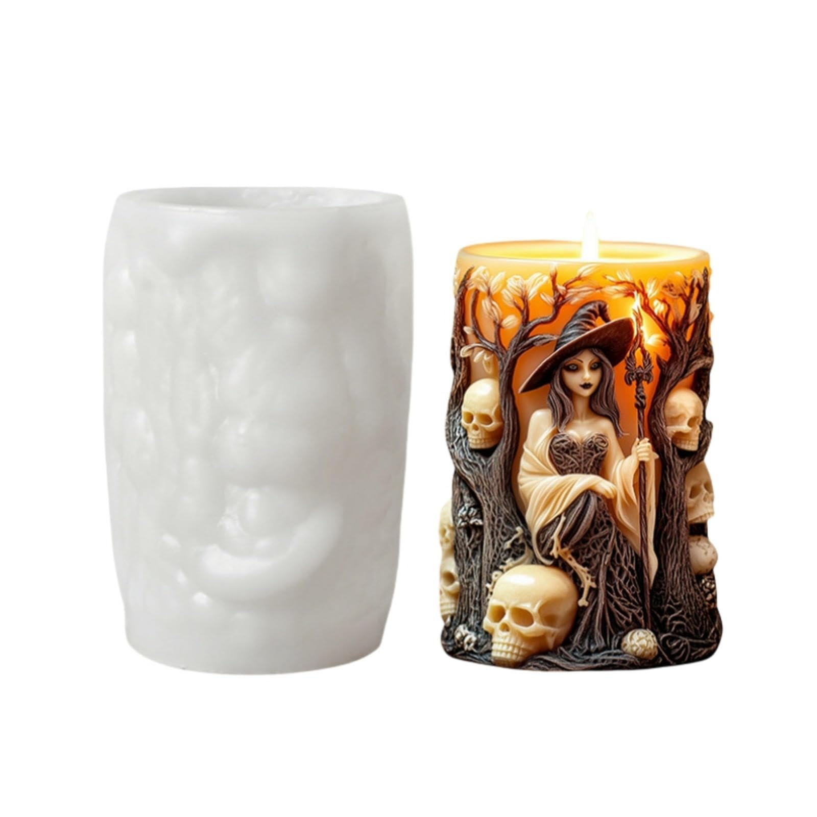 OUXUNDAI Candle moulds Witch Aromatherapy Candle Mold Halloween Portrait Candle Horror Creative Silicone Mold-Witch B