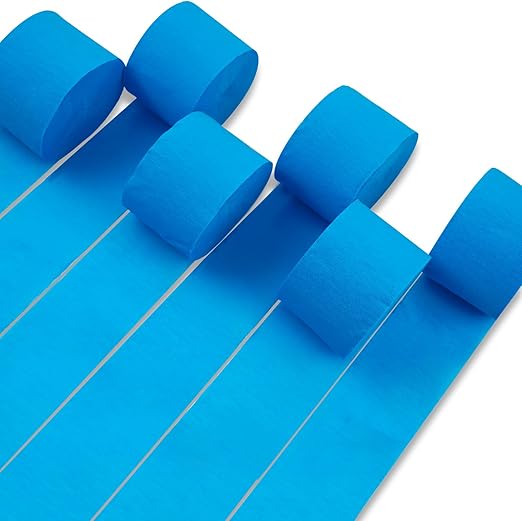 PartyWoo Blue Crepe Paper Streamers 6 Rolls 492 ft Pack of Sky Light Blue Crepe Paper Rolls for Graduation Wedding Baby Shower Gender Reveal Birthday Party Decorations (1.8 Inch x 82 Ft/Rolls)