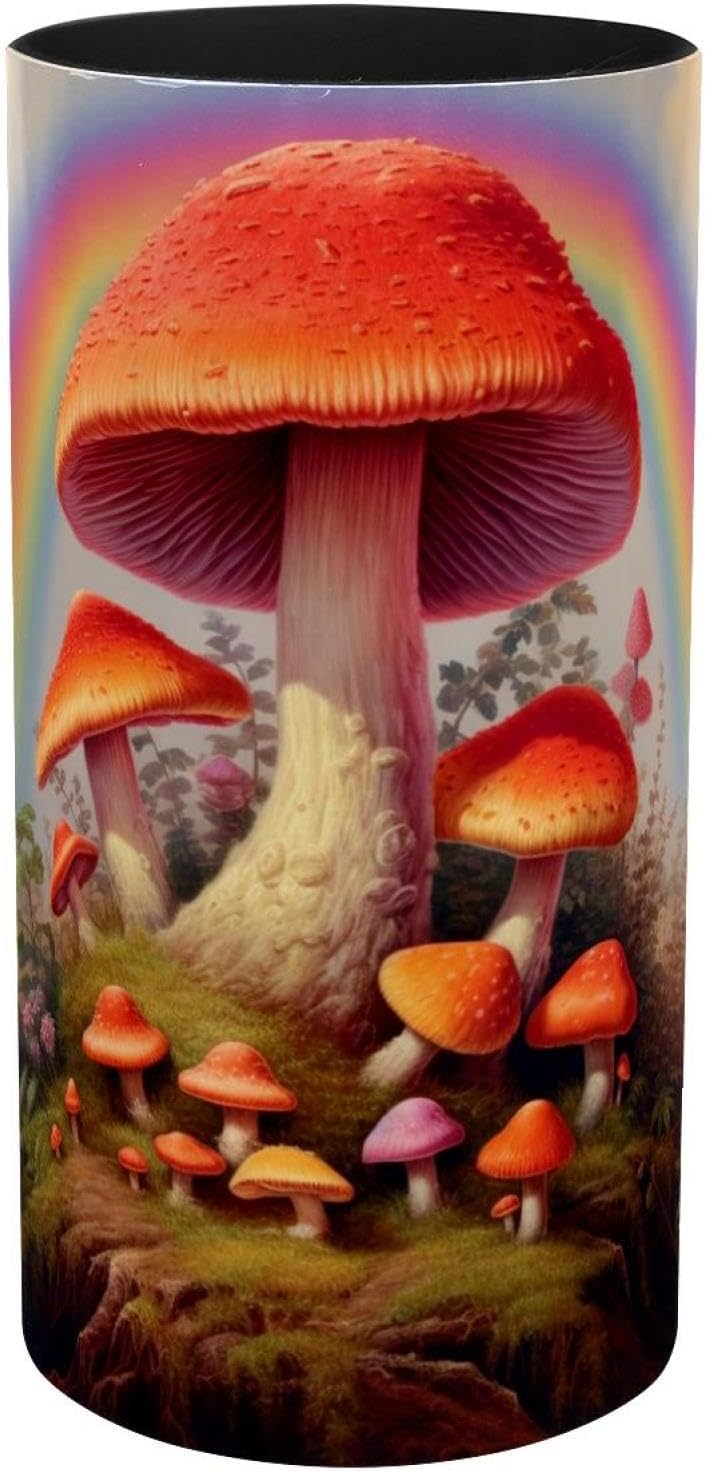 Vcedizo Music Pencil Holder for Desk, Iron Desk Organizers and Accessories with Music Box, Mushrooms Rainbows Pencil Organizer, Art Supply Storage Box Caddy for Office, Home Supplies