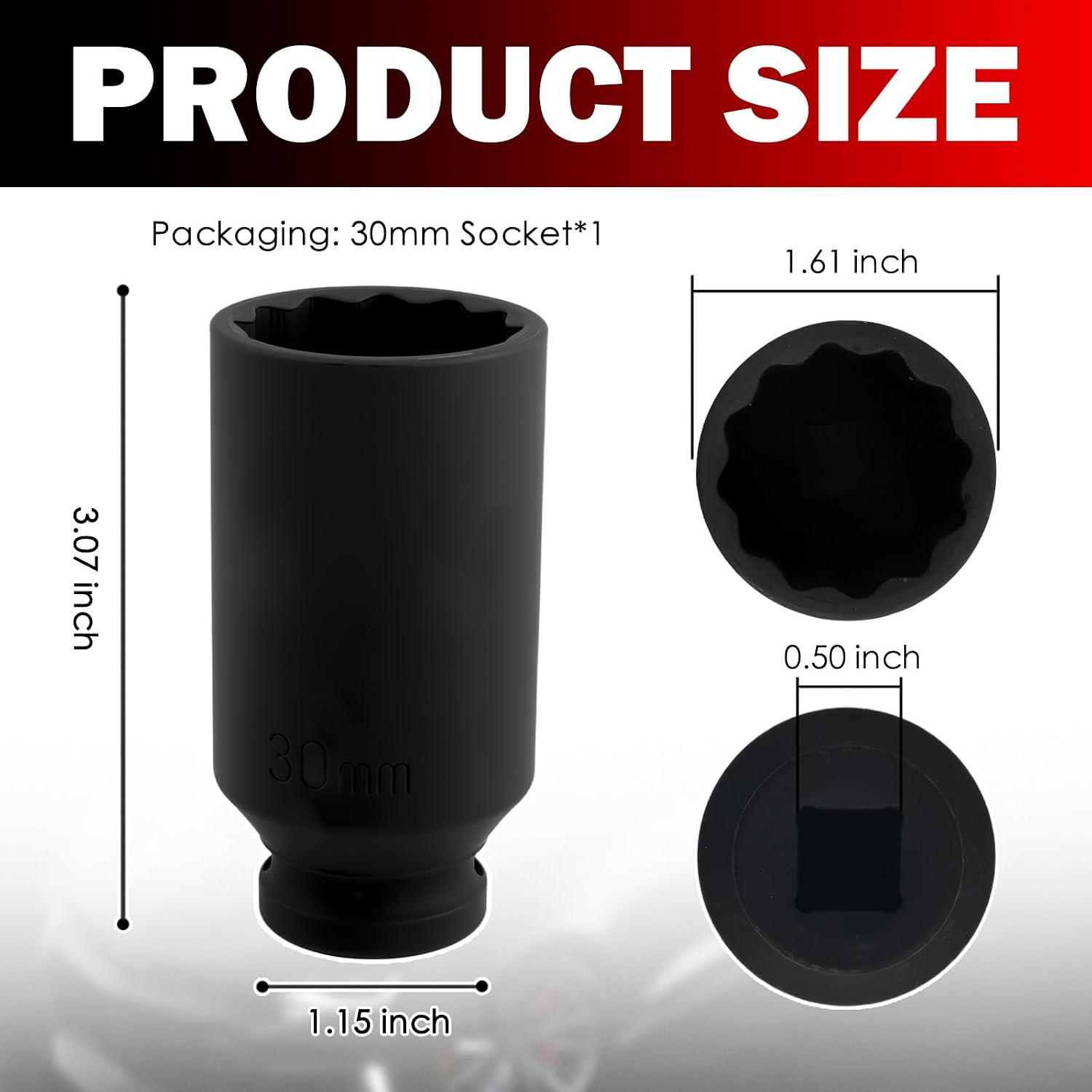 30mm Socket 1/2 Drive,High Torque 30mm 12 Point Axle Nut Socket for Removal of Axle Nut & Hub Lock Nuts,Professional Impact Sockets Fit for Impact Wrench & Ratchet Car Repair
