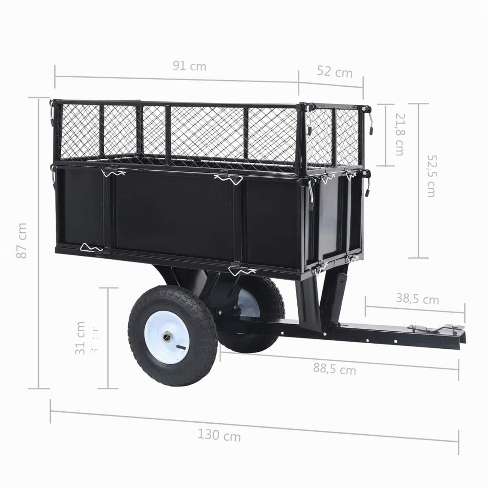 Kavolet Rimorchio Ribaltabile per Trattore Prato, Carrello da Giardino e Trasporto, Rimorchio Tosaerba, Carico 150 kg