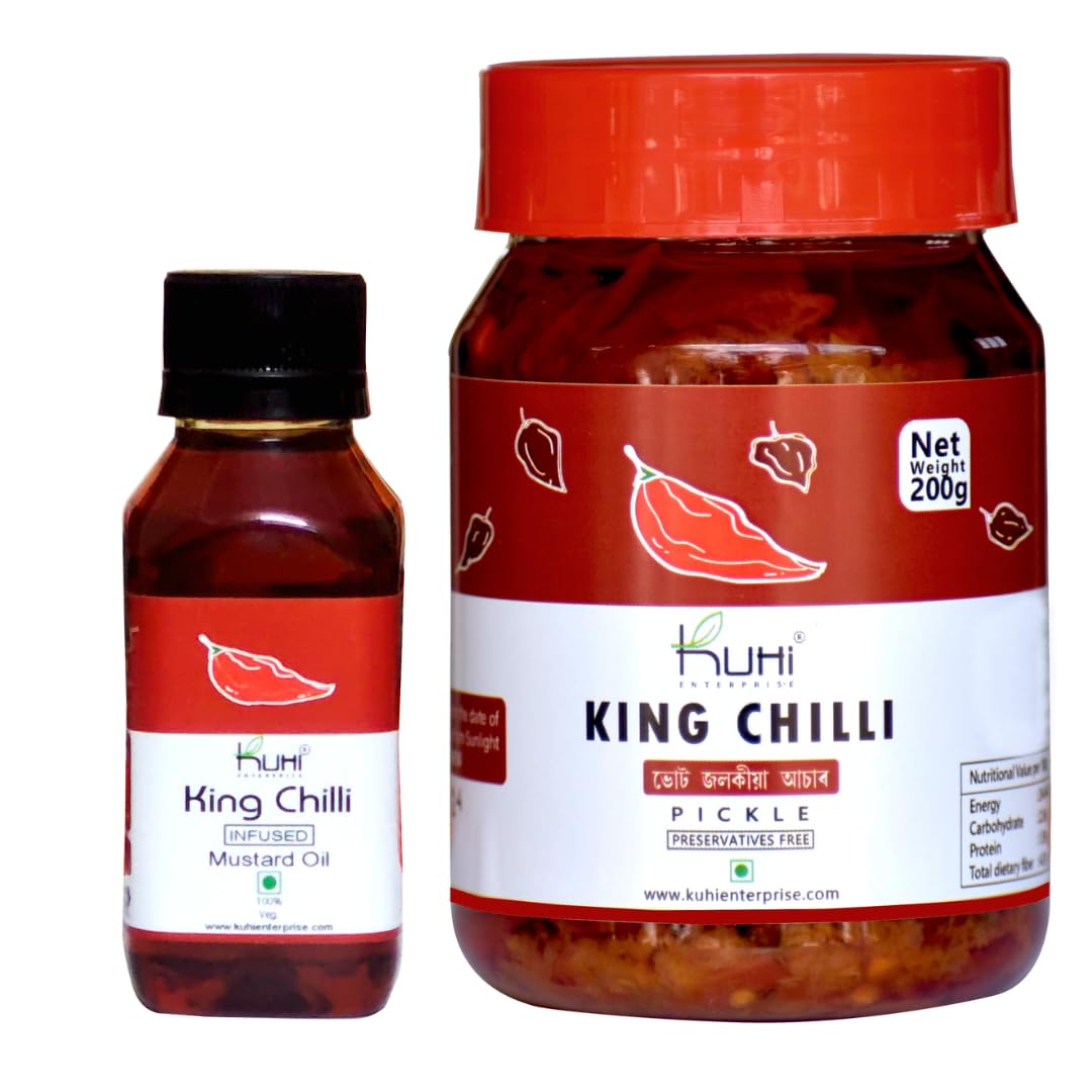 King Chilli Pickle | Naga Morich | Bhut Jolokia | Ghost Pepper Pickle | Chilli oil 75ml + 200 gm chili pickle