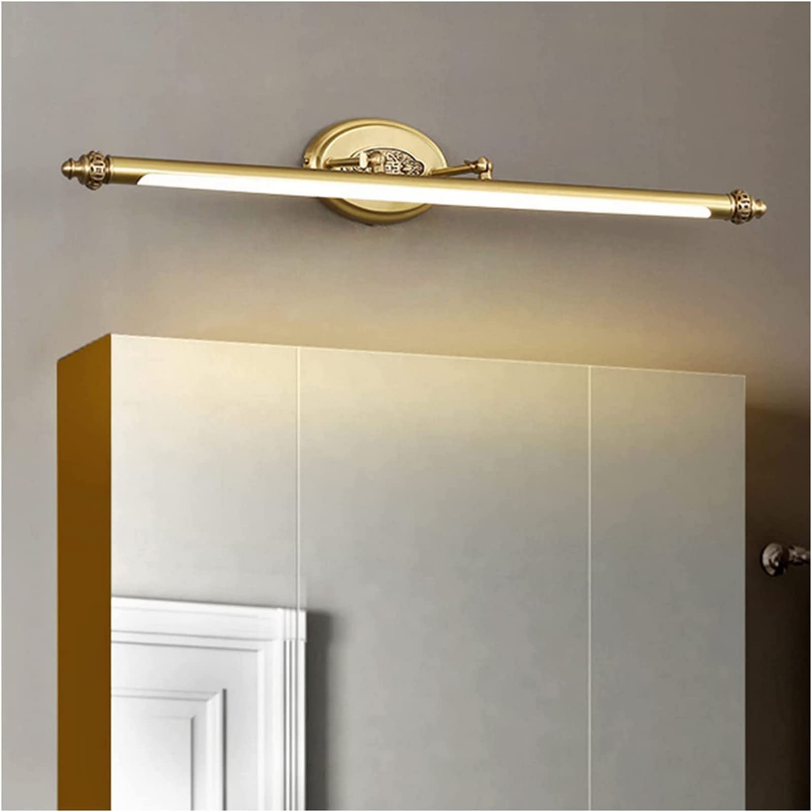 ASerZenith Led Wall Lamp, Mirror Light Mirror Front Lights - All Copper Villa Moisture-Proof Anti-Fog Dressing Table Led Lamp Bedside Decor(3Color Light-56Cm)