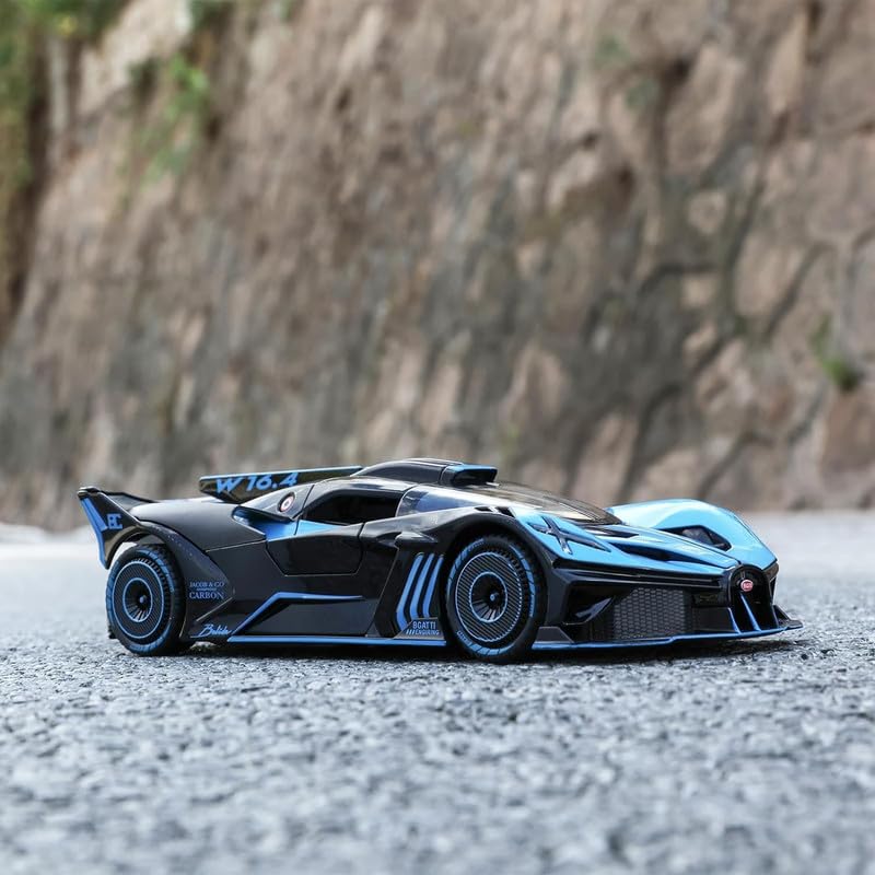 Image of Kids Model 1:24 Big Bugadi Bolide Die Cast Metal Car Pull Back Action Opening Doors with Realistic Engine Sound Lights Toy Car Gift for Boys - Blue