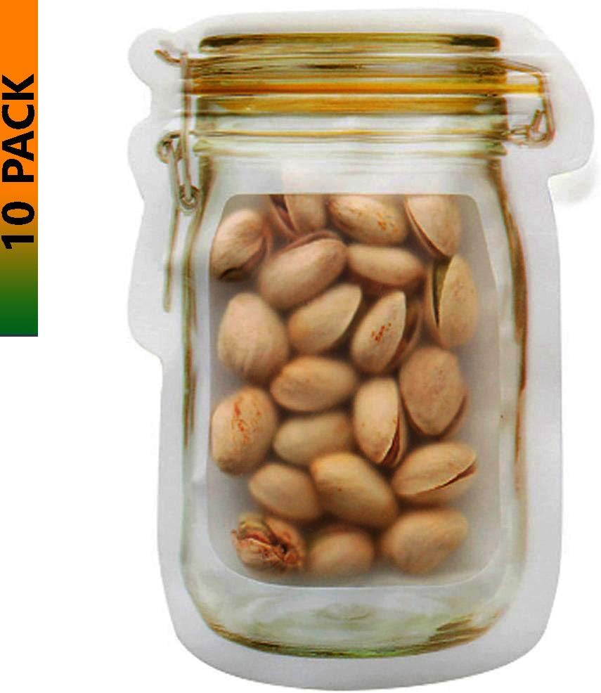 CIEL FOODGRADE PLASTIC SELF SEALING SELF STANDING/STANDUP POUCH ZIPLOCK/ZIPPER BAG POUCH AIR TIGHT FOR BAKERY,COOKIES,CANDY, SOAP, CANDLES FOR TRAVEL,SNACK PACKING BAG,SAVER PACK FRIDGE STORAGE ORGANISER PICNIC & CAMPING TRANSPARENT,WASHABLE, RESEALABLE AND REUSABLE PLASTIC POUCHES-MASON JAR / BOTTLE STYLE
