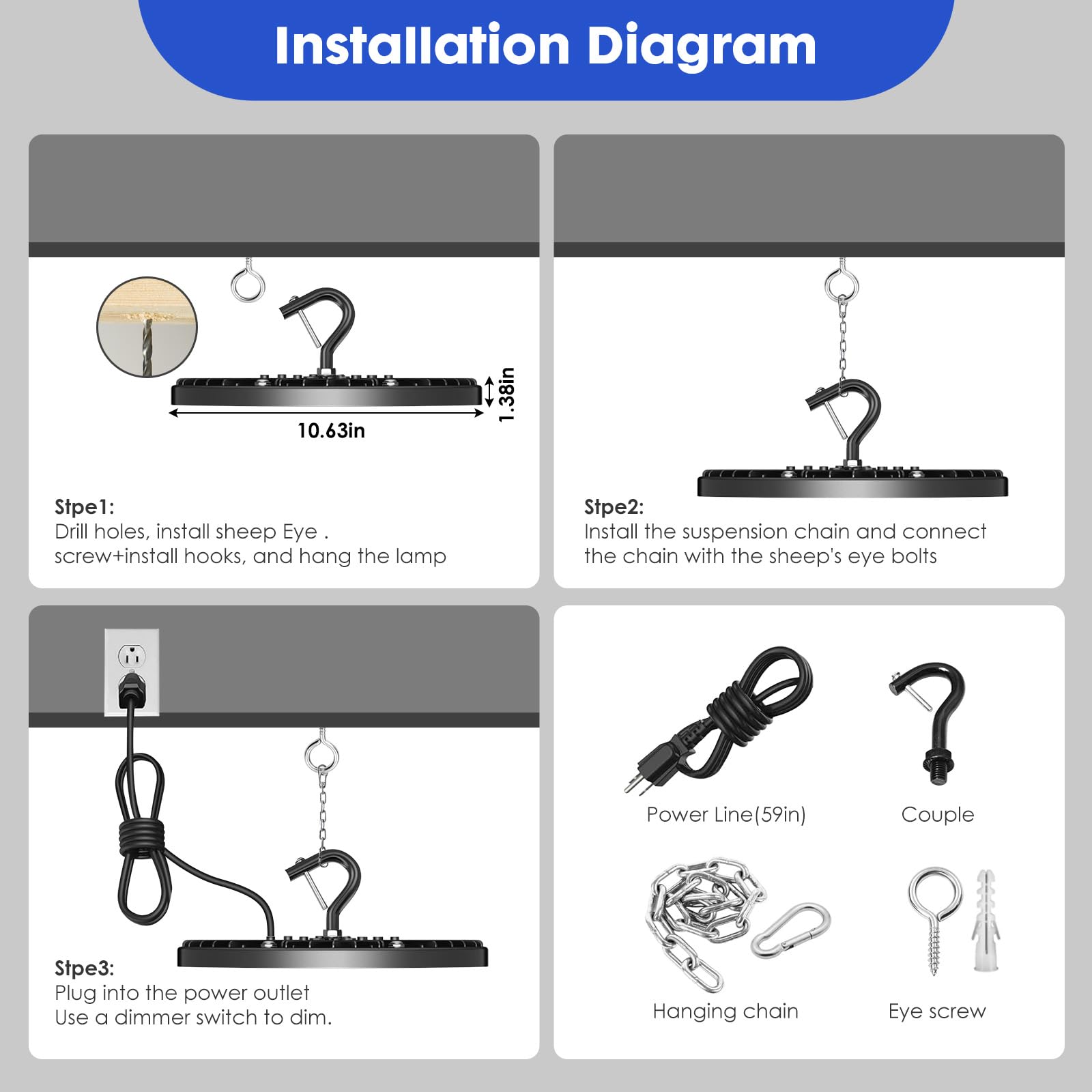WTL 150W UFO LED High Bay Light 100V-277V 18000LM High Bay Led Shop Lights 5000k Dimmable 0-10V UFO — view 5
