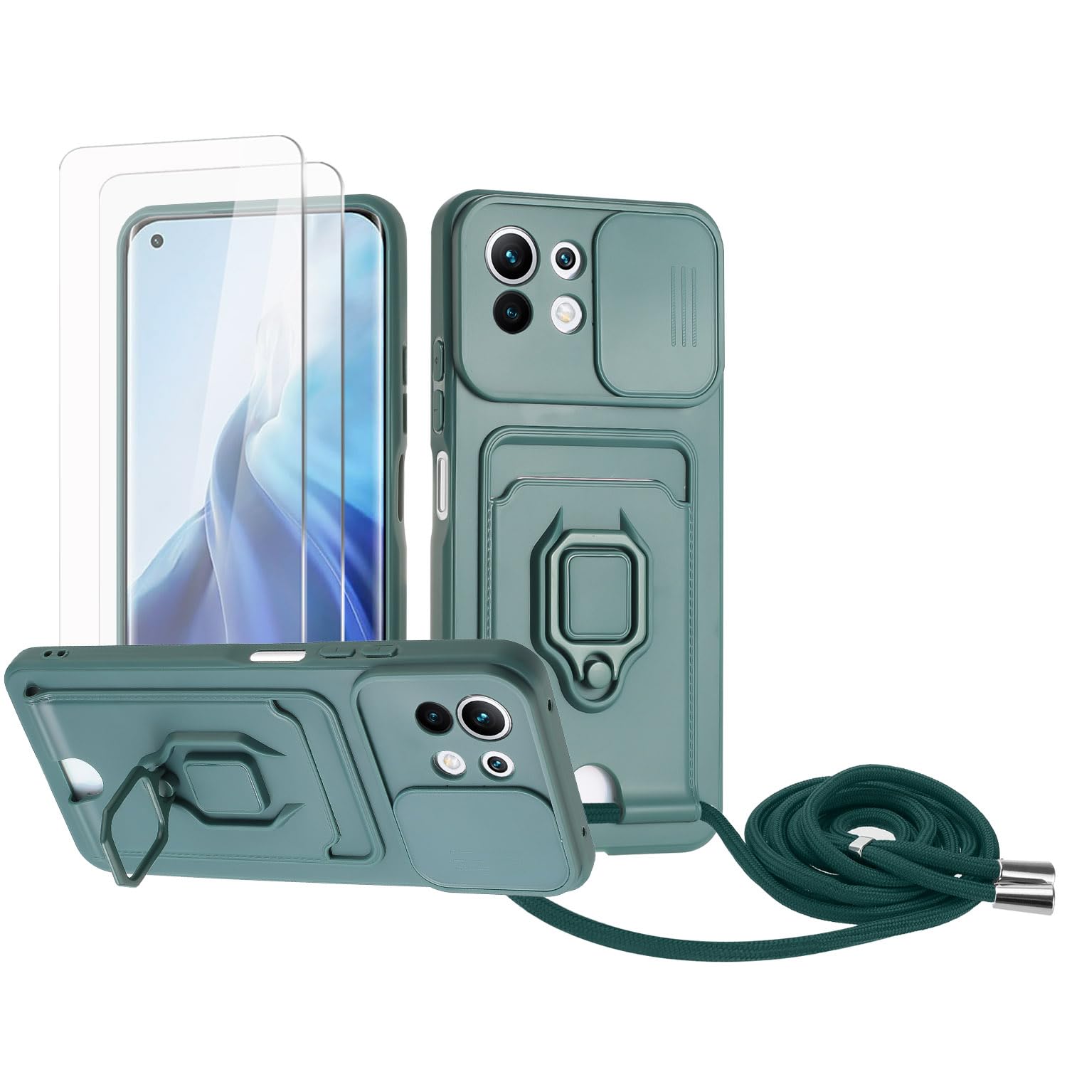 Zallagre Funda con Cuerda Compatible con Redmi Note 13 Pro 5G,[2 Packs Cristal Templado],Ranura para Tarjetas,Cubierta de Cámara Deslizante Proteger,360 Anillo Soporte-Morado — view 29