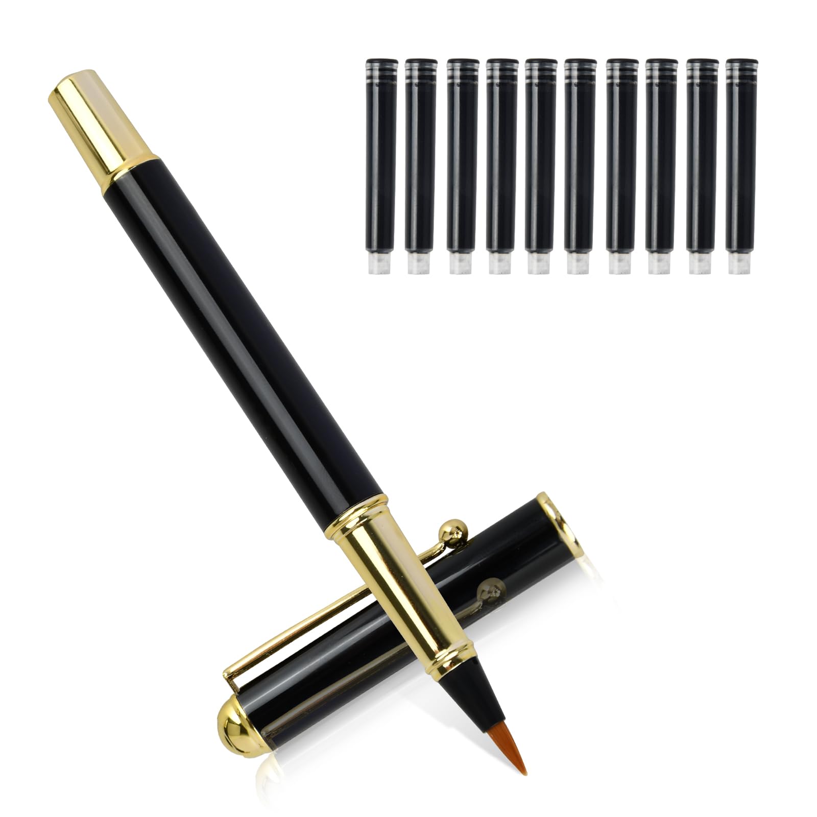 Pluma de Caligrafía, Rotuladores Caligrafia, Caligrafía Bolígrafos Lettering Bolígrafos Set, Bolígrafos de Mano, Rotuladores Pincel con 10 Cartuchos de Tinta, Hand Lettering Pens Negro