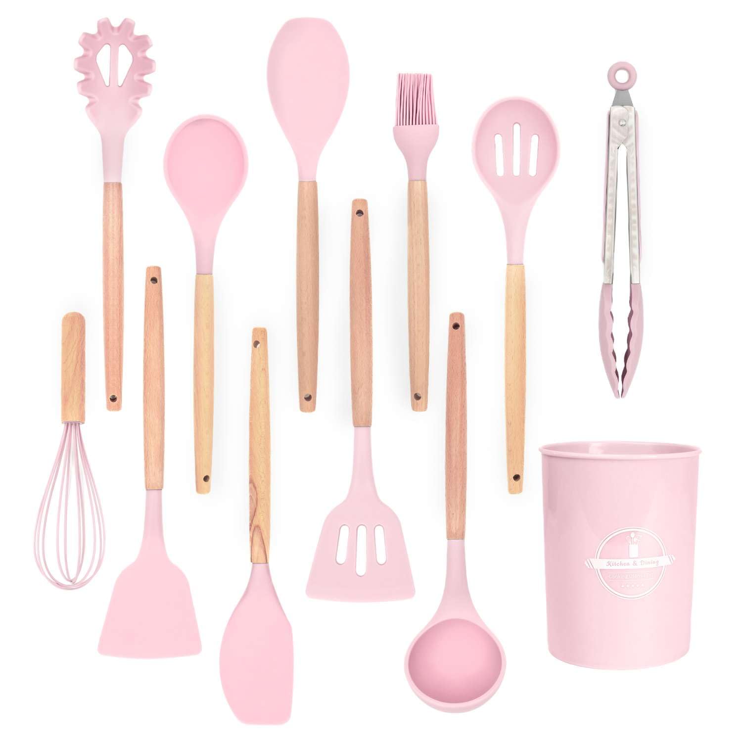 Ustensiles de cuisine en silicone antiadhésifs spatule pince fouet cuillère rose
