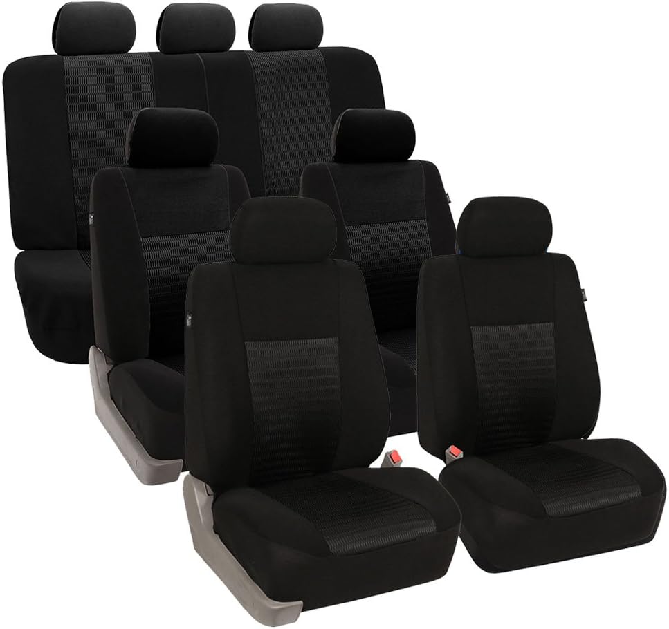 FH Group Three Row Trendy Elegance 3D Air Mesh Car Seat Covers, Airbag Compatible and Split Bench - Universal Fit for Cars Trucks and SUVs (Solid Black) FB060217