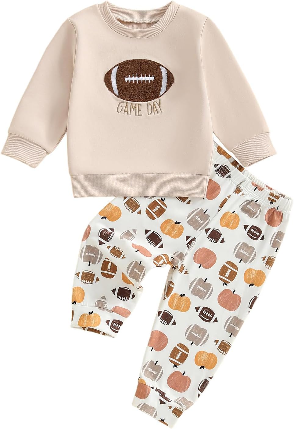 Baby Boy Girl Football Outfit Long Sleeve Crewneck Sweatshirt Pullover Tops and Elastic Pants Set 2PC Outfits