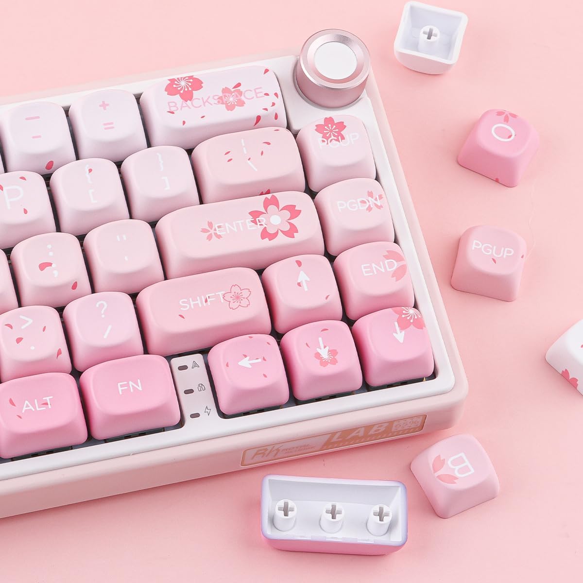 Tsungup Cherry Blossom MOA Keycaps-Pink Sakura,129 Keys Cute PBT Custom Keycaps 100 Percent,Dye Sub Key Caps Keyboard Keycap Set for MX Switches Mechanical