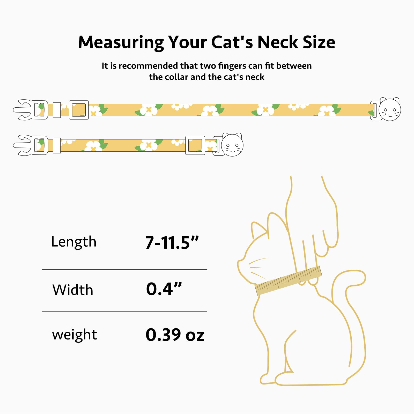 Paquete de 2 collares de algodón para gatos, colgante de flores verdes y amarillas, collar de gato lindo con campana, ideal para niñas, gatos, niños y gatos