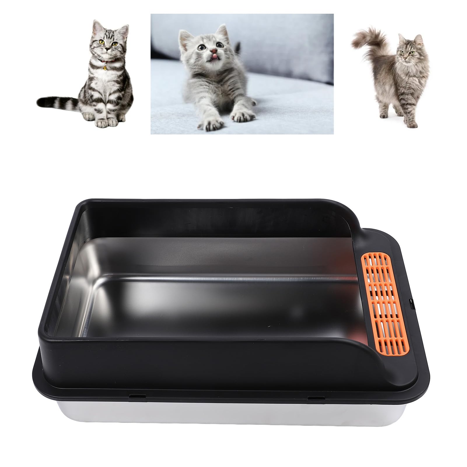 Arenero para Gatos, arenero Grande de Metal, Caja de de Acero Inoxidable, a Prueba de Salpicaduras, Caja de de Alta Cara con Filtro de Pedal para Gatos domésticos (L (4,43 x 5,41
