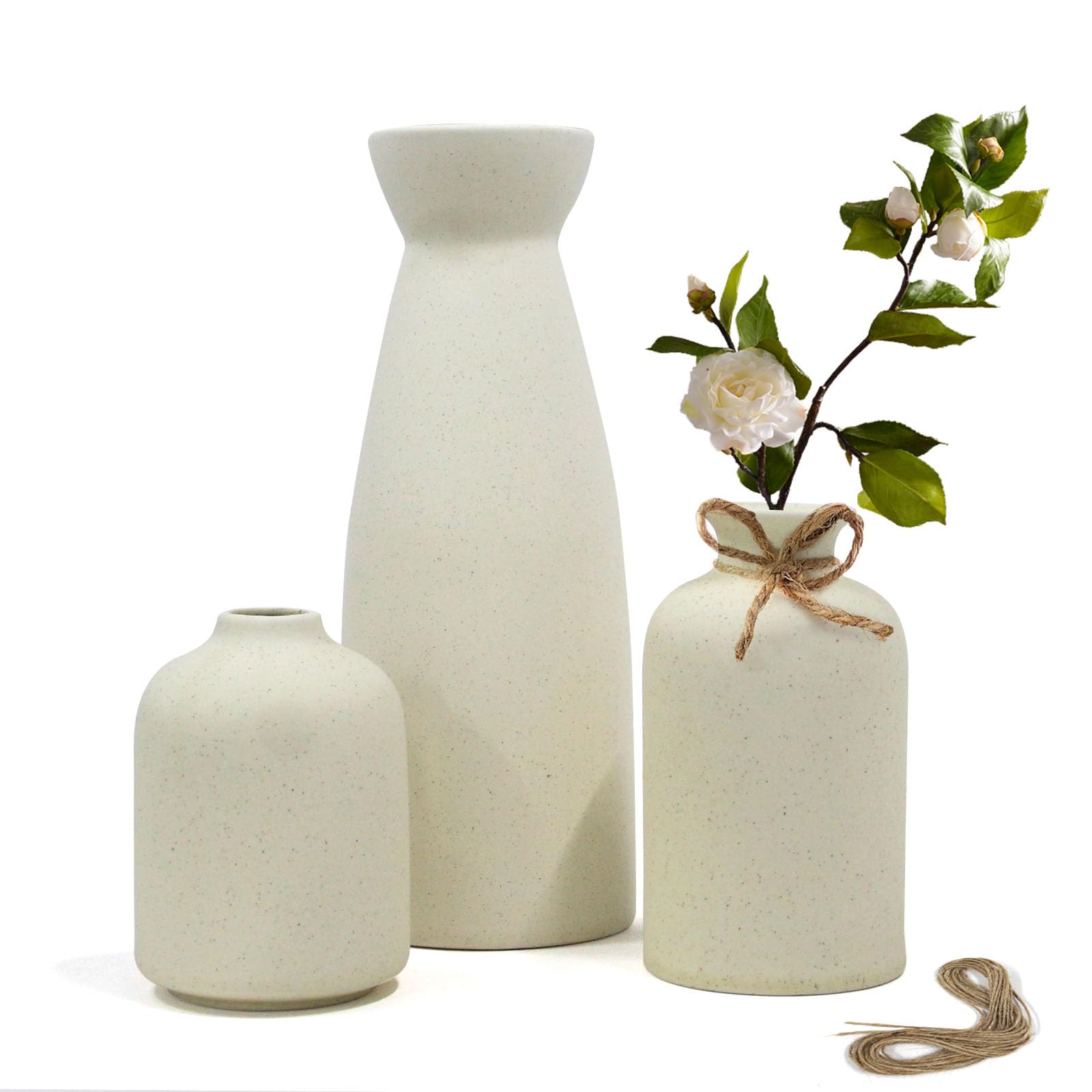 Sagreeny Ceramic Vase Set, Set of 3, Ceramic Vase,Home Decorative Flower Vases, Modern Decor, Pampas Grass Vase, Dried Flowers Vases for Living Room, Desk, Shelf Decor (White, L)