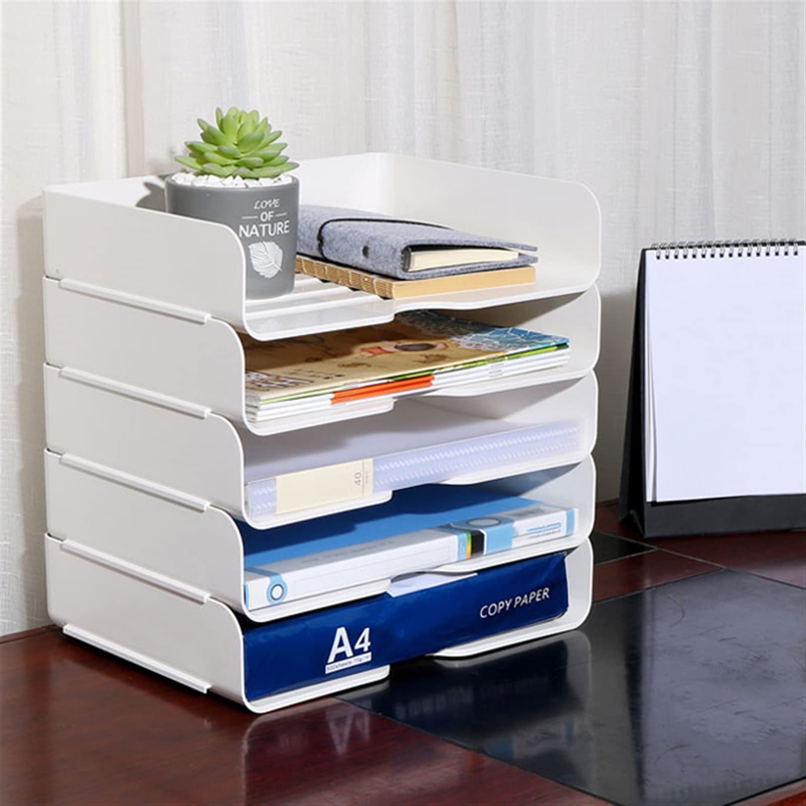 Portariviste Organizzatore da scrivania impilabile, rack di file con 5 livelli di compartimenti for organizzazione ufficio e stoccaggio, file manager, bianco Cartella espandibile