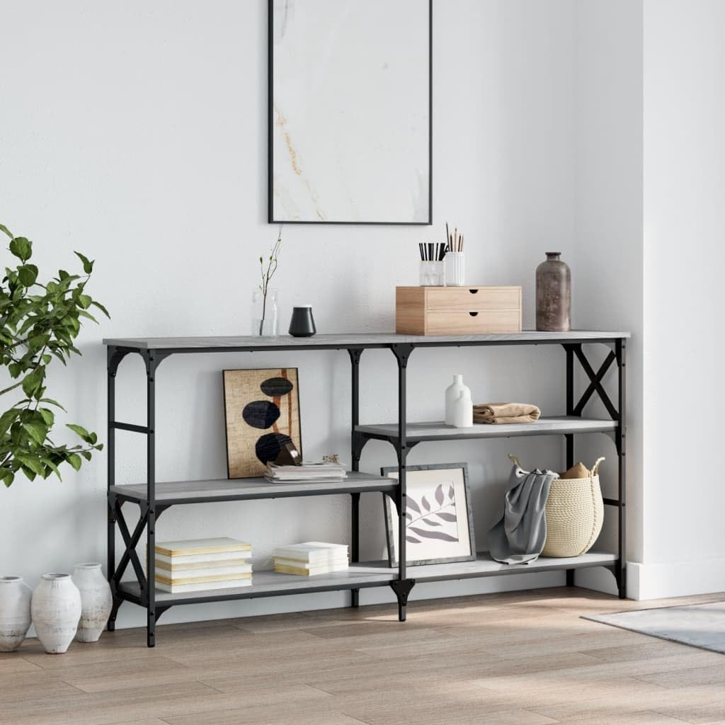 SXZenSpace Console Table Grey Sonoma Engineered Wood 150x29x76.5 cm Steel Frame Hallway Side Sofa for Living Room Corridor Bedroom