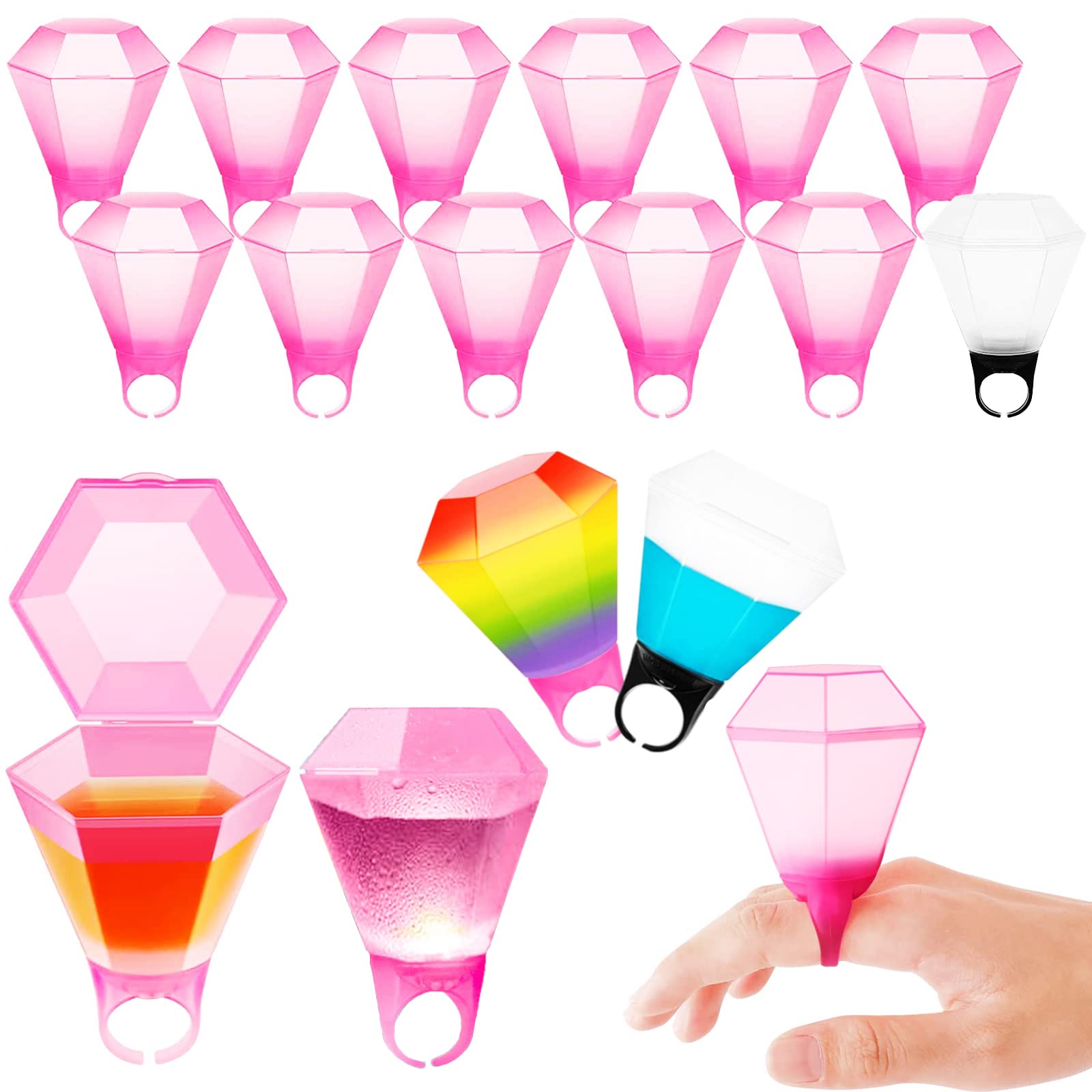 Photo 1 of 12 Pcs Plastic Wedding Ring Shot Glass Diamond Ring Plastic Shot Glasses Bachelorette Shot Glasses Finger Ring Bachelorette Cups for Wedding Party Bridal Shower Decorations Party Favors (White+Pink)