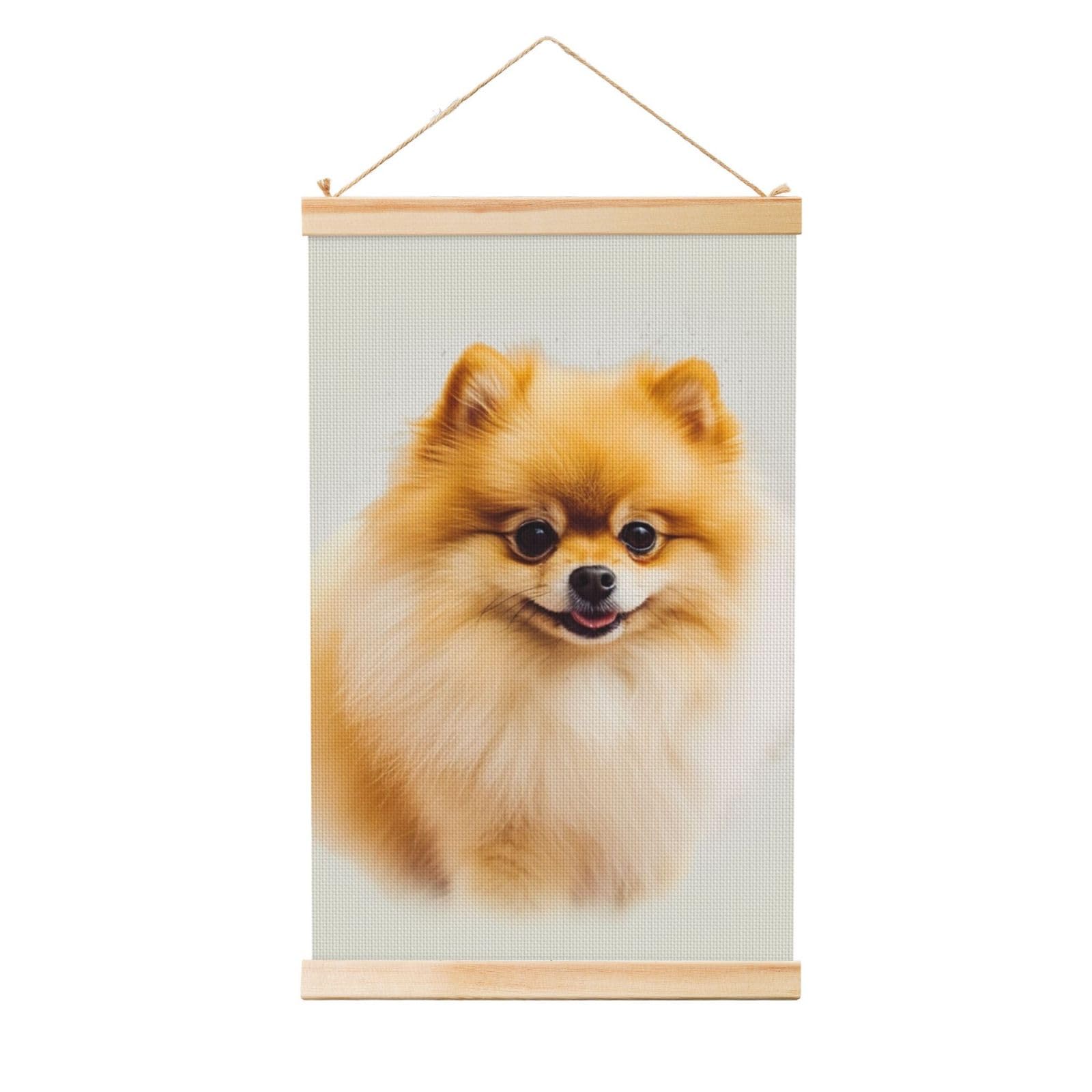 Yellow pomeranian Posters Wooden Shaft Hanging Poster Canvas Prints Scroll Wall Art Painting Vintage Wall Banner Modern Artwork Decor for Home Decor Ready to Hang 12"x18"