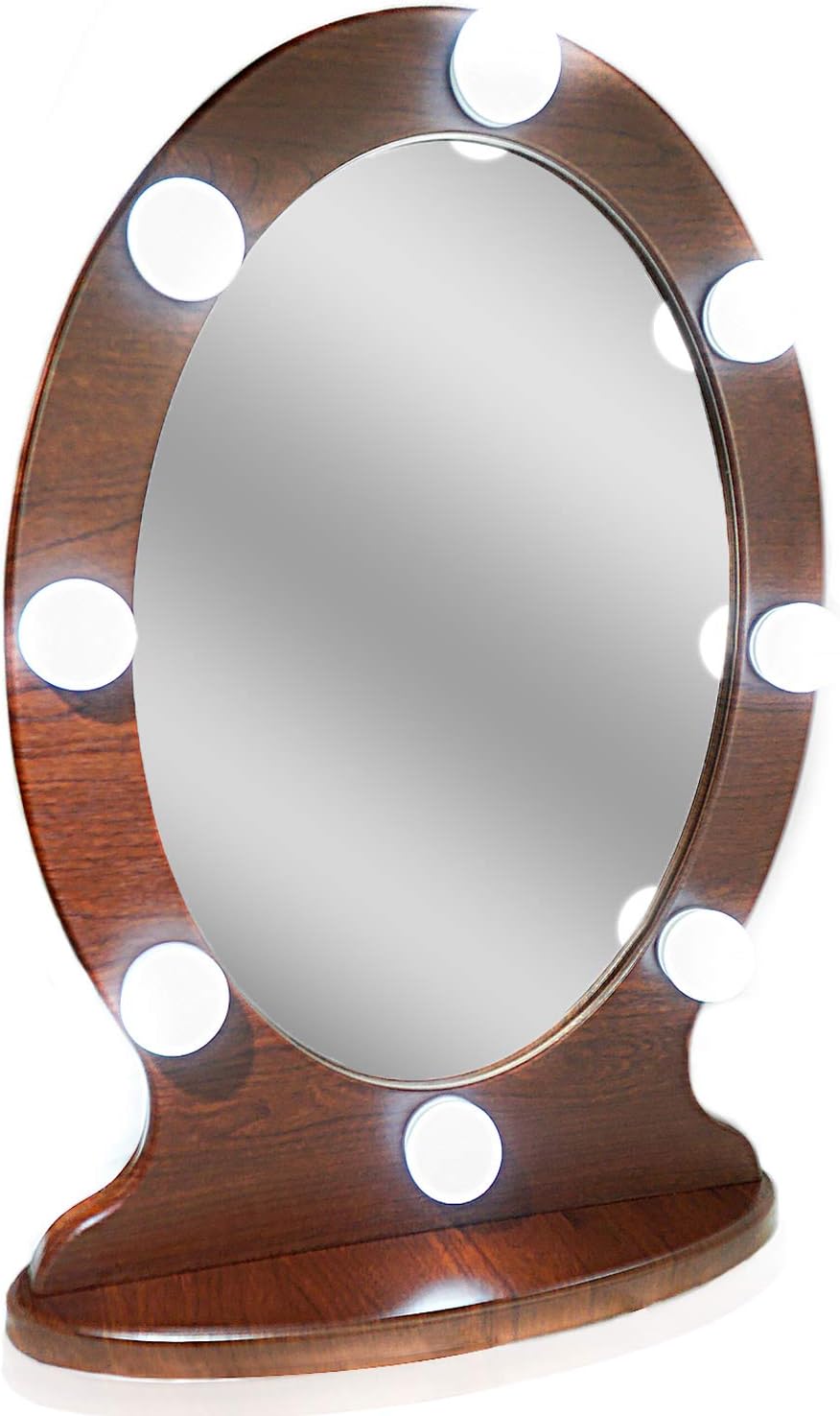 Waneway Lighted Vanity Mirror Hollywood Makeup Mirror with Lights, Light up Oval Table-Top Mirror Illuminated Cosmetic Mirrors with Stand for Dressing Desk, Dimmable LED Bulbs Touch Control, Espresso