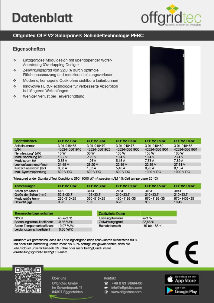Offgridtec OLP PERC V2 - Pannello solare da 30 W, 12 V