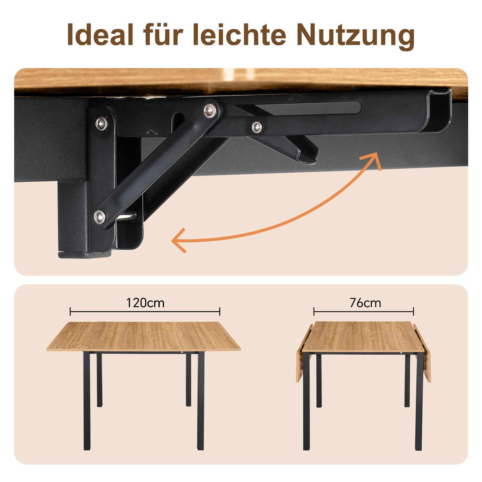 Esstisch, klappbarer Küchentisch für 2-4 Personen, Gartentisch Wetterfest, für kleine Räume, Helle Holzfarbe
