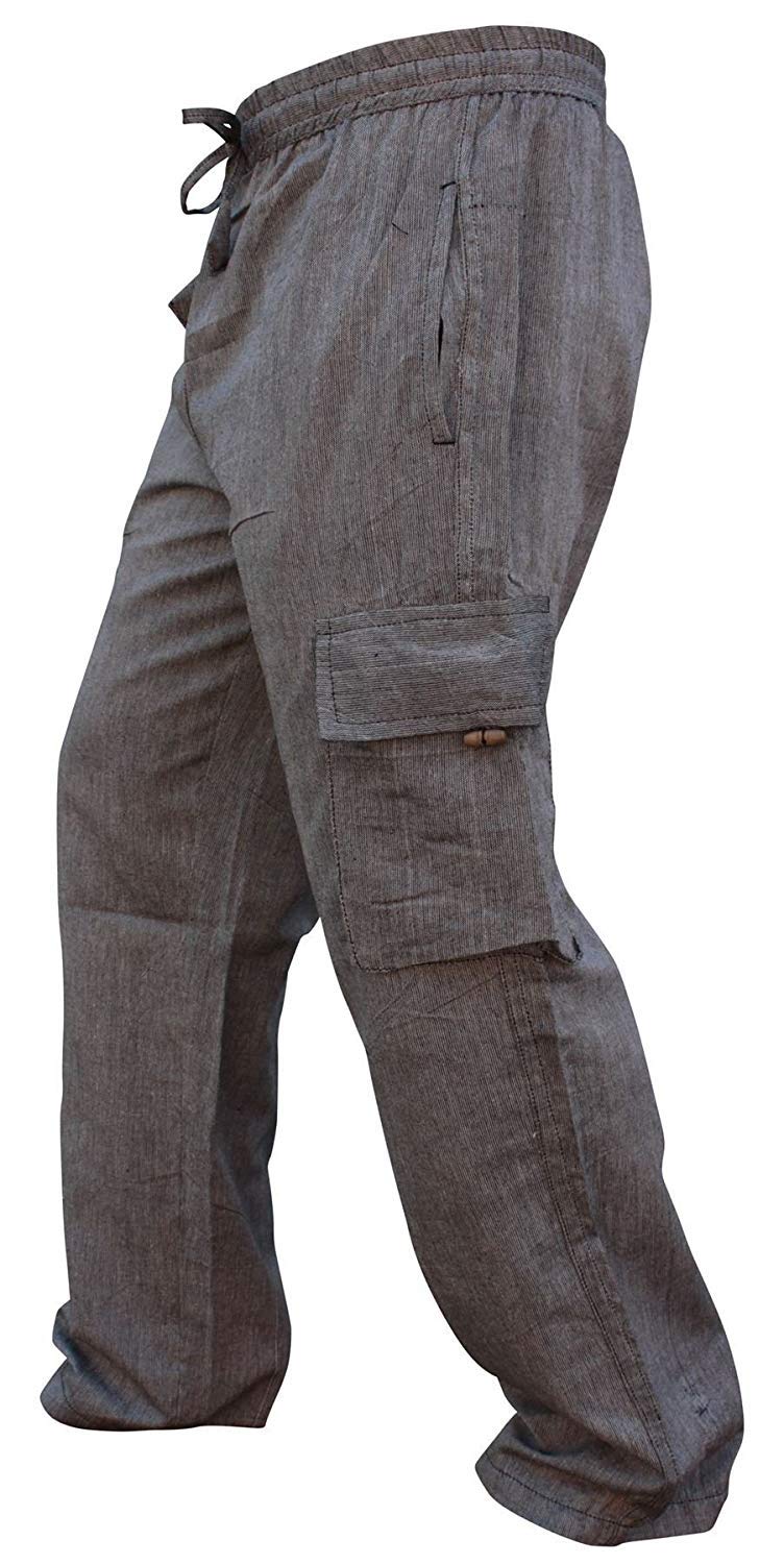 Shopoholic Fashion Men's Grey Elastic Waist Cargo Pants Plain Hippy Combat Trousers (Grey/Xl)