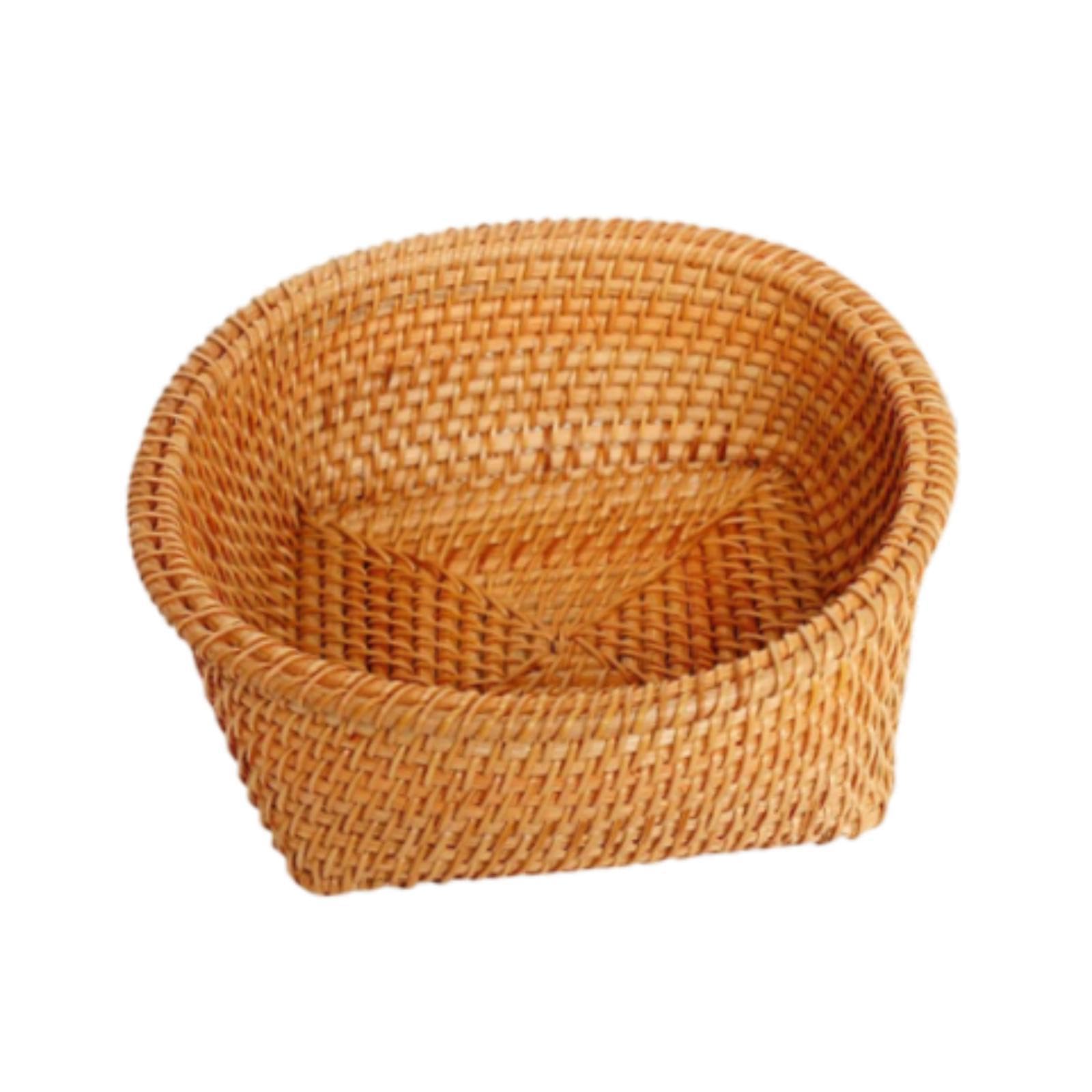 Hlhlh One Color Wicker Bread Basket Rattan Fruit Stackable Handmade Woven Tray Snack Organizer For Potatoes Kitchen Home(23Cmx8.5cm)