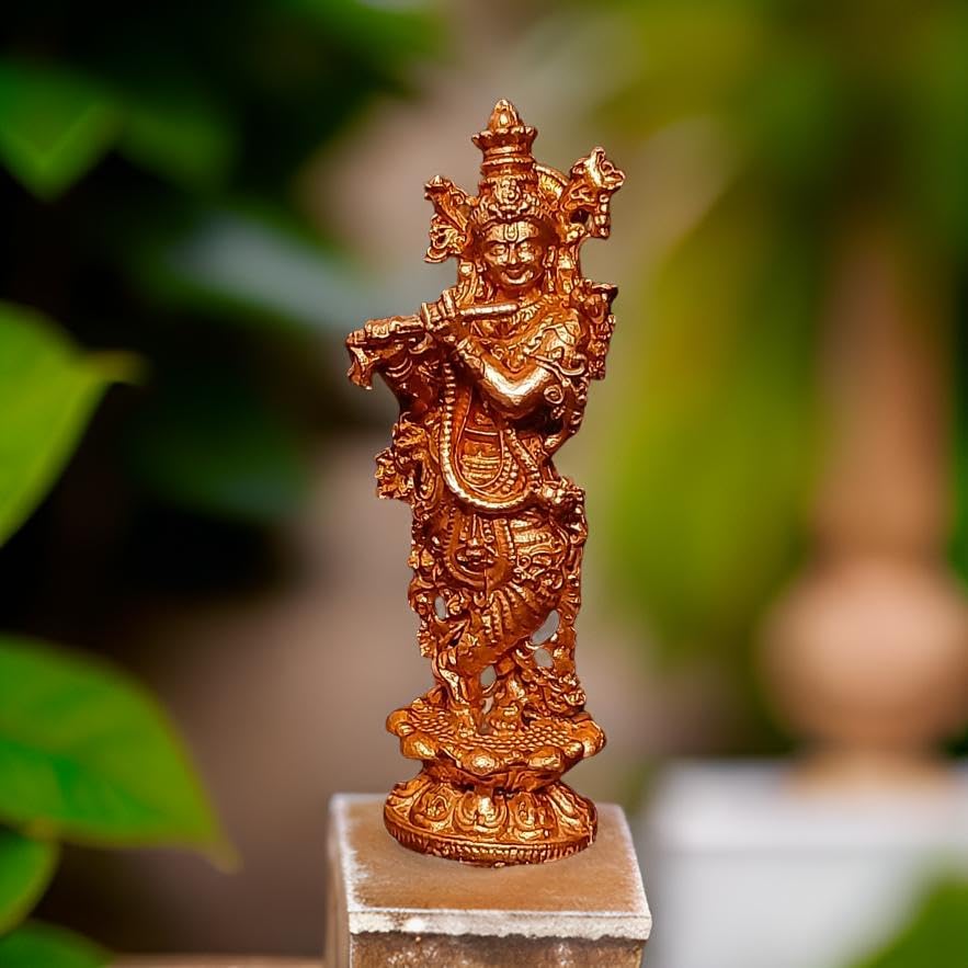Image of Copper Krishna Idol 2.5 in | Patina Antique Finish | 50g