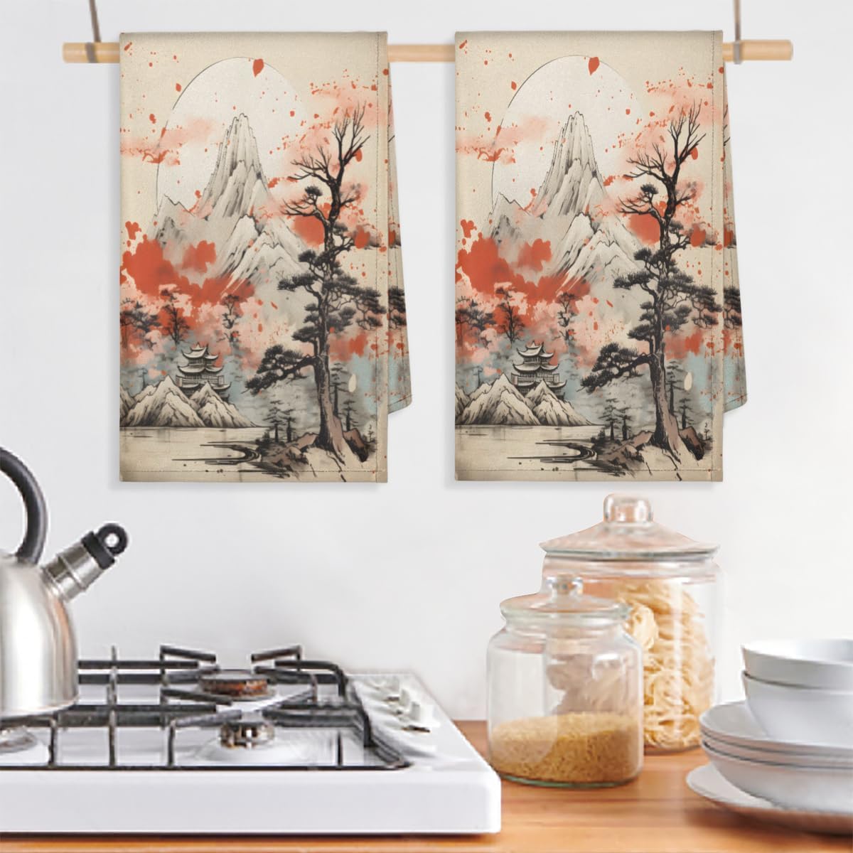 Kitchen Towels Asian Japanese Chinese Style Kitchen Dish Towel Set of 2 Absorbent Hand Towels for Cooking Bathroom Decor Housewarming Gift - Image 7